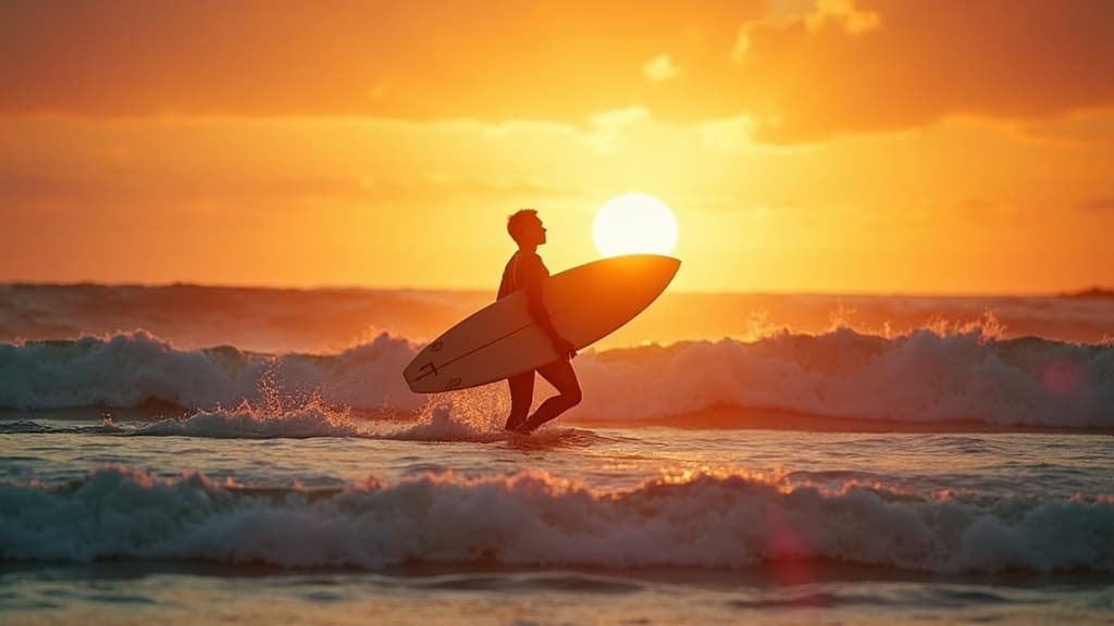 Golden-hour surf rolling in at a Santa Cruz beach